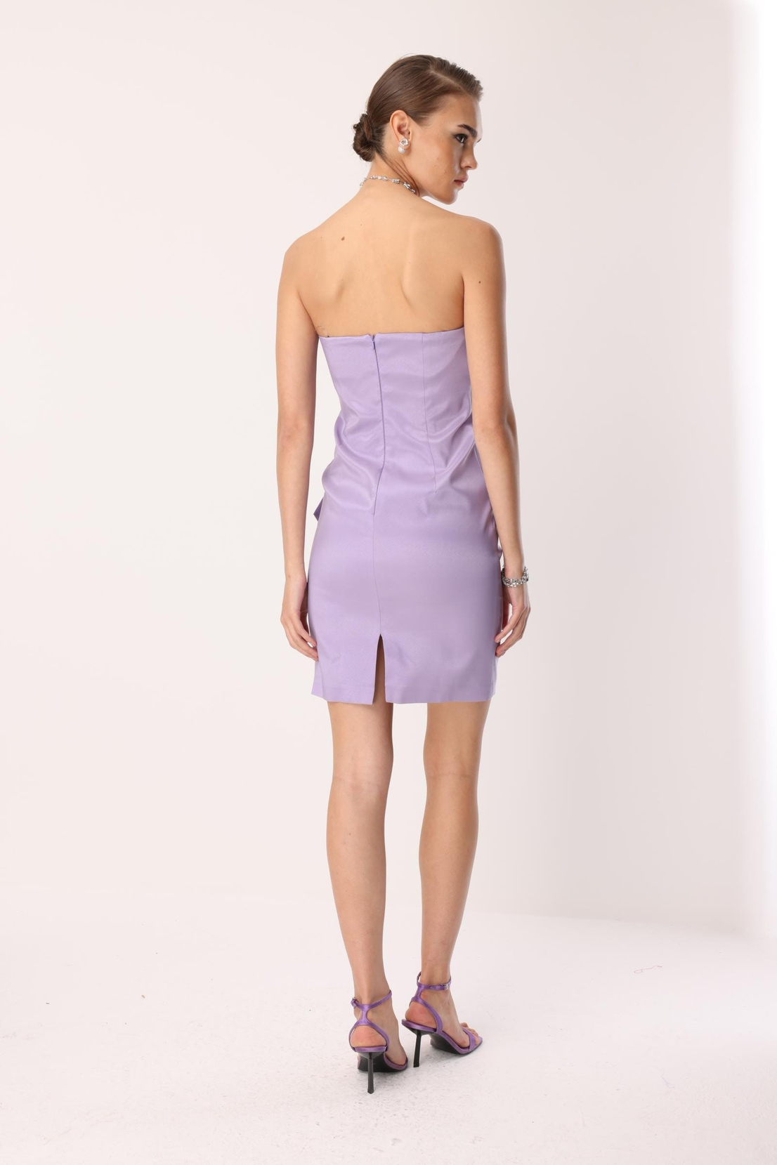 Tafta Fiyonk Detay Mini Elbise LİLA