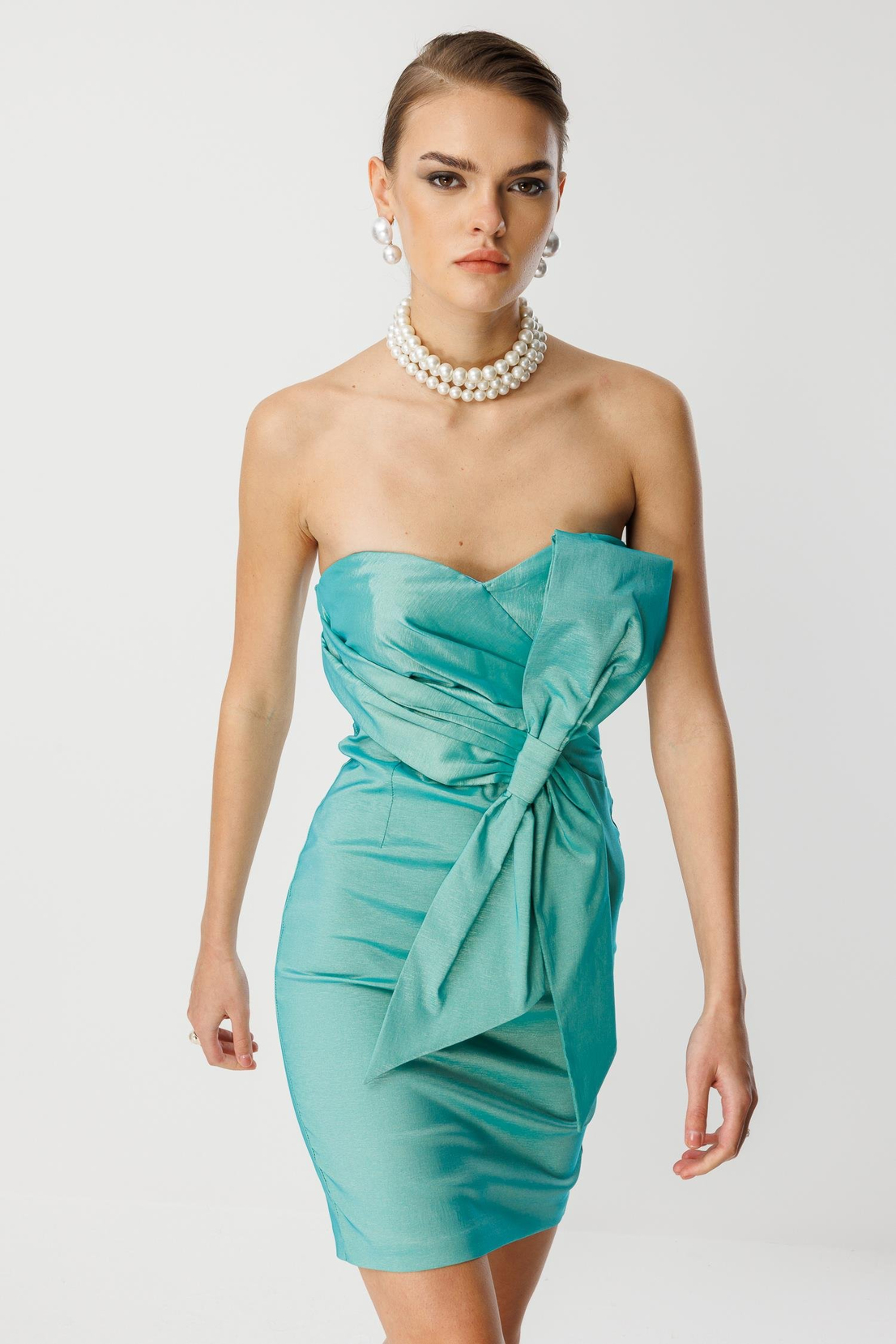 Tafta Fiyonk Detay Mini Elbise MİNT