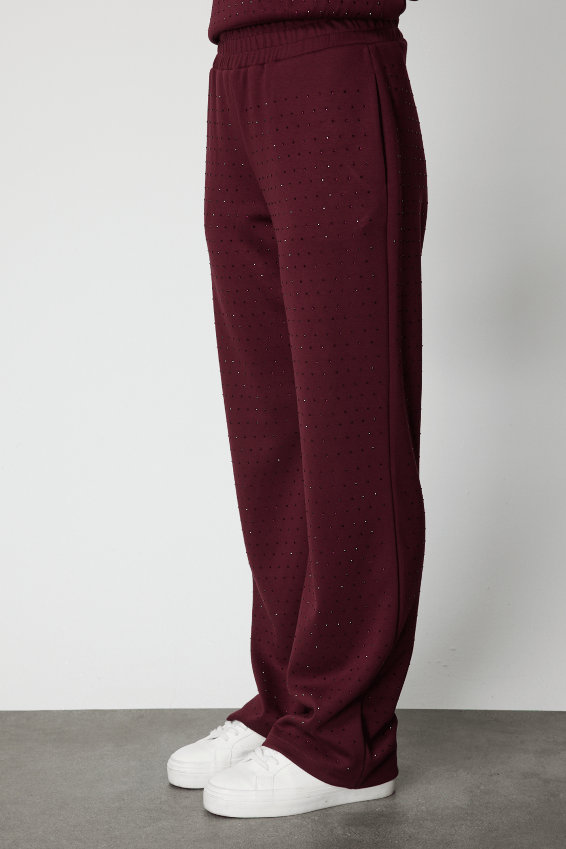 Tamamı Taşlı Bol Paça Eşofman Alt BORDO