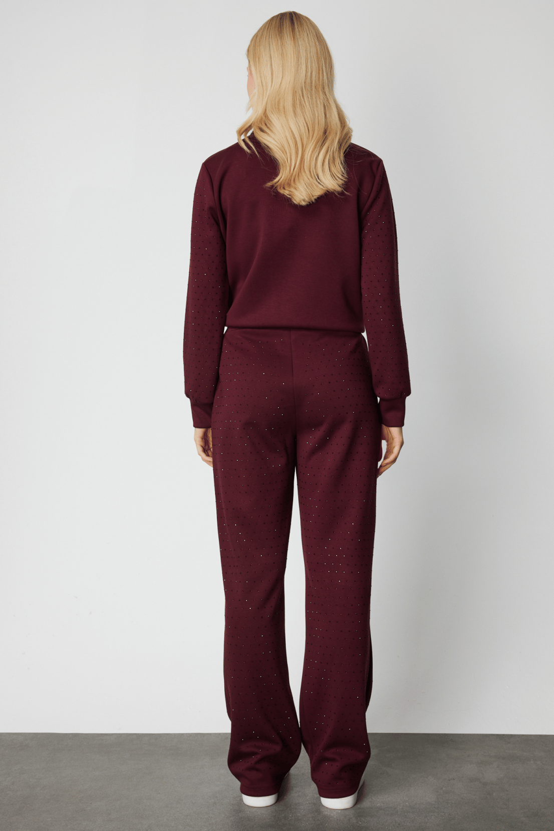 Tamamı Taşlı Bol Paça Eşofman Alt BORDO