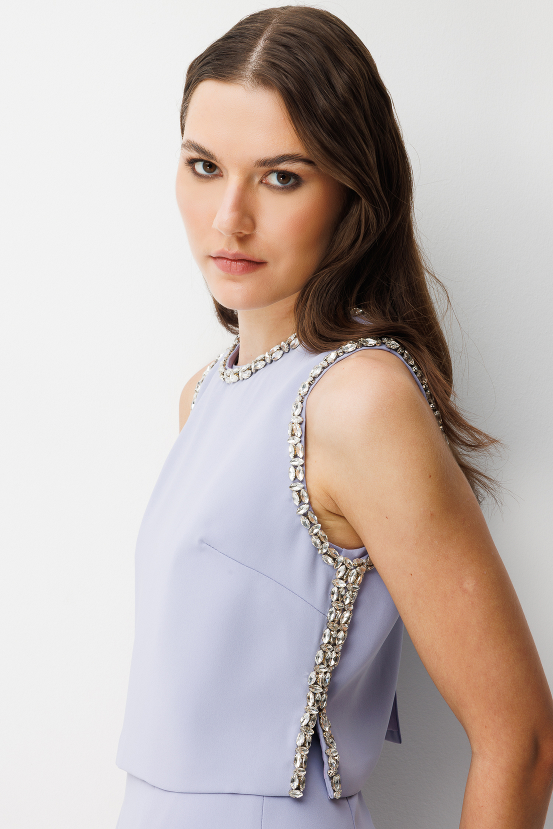 Taş İşlemeli Yelek & Elbise 2'li Takım LİLA