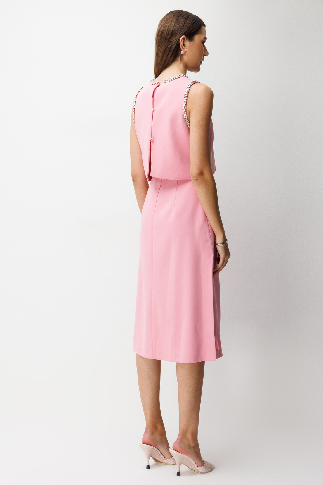 Taş İşlemeli Yelek & Elbise 2'li Takım PUDRA