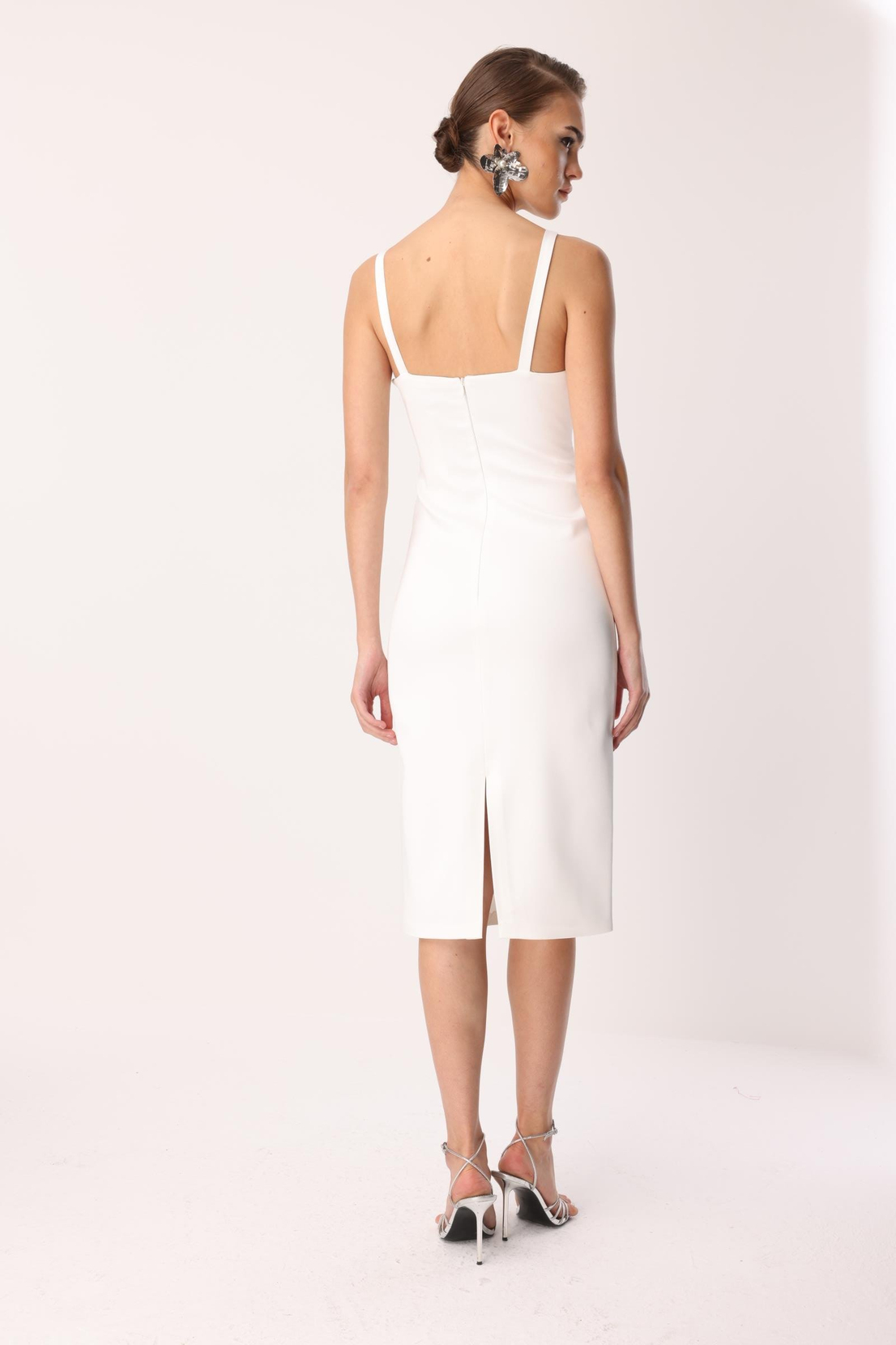 Yaka Askı Detay Mini Elbise EKRU