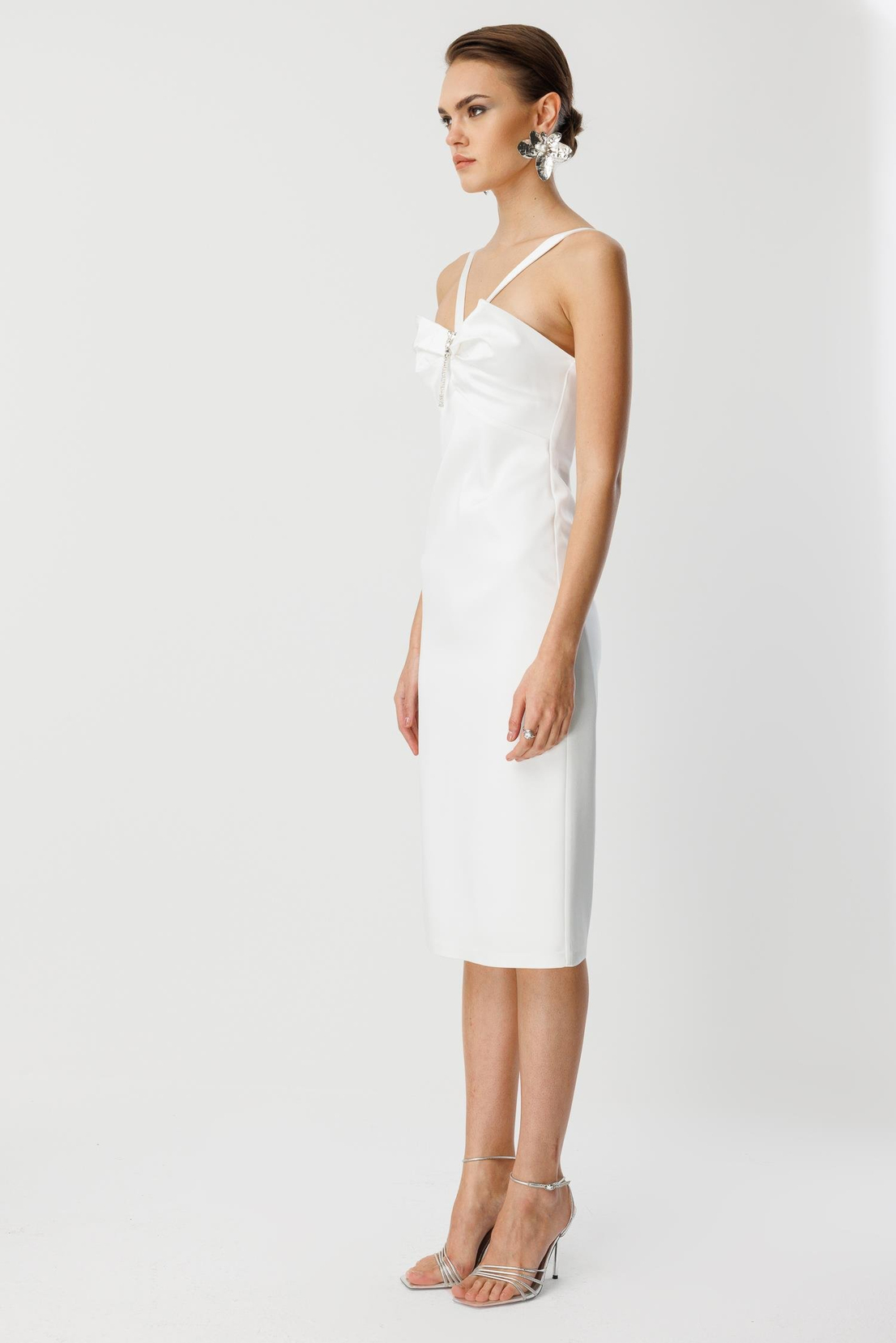 Yaka Askı Detay Mini Elbise EKRU