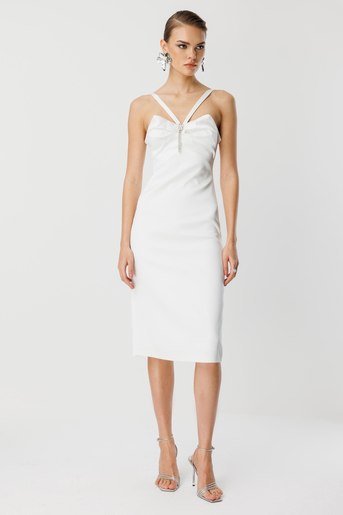 Yaka Askı Detay Mini Elbise EKRU