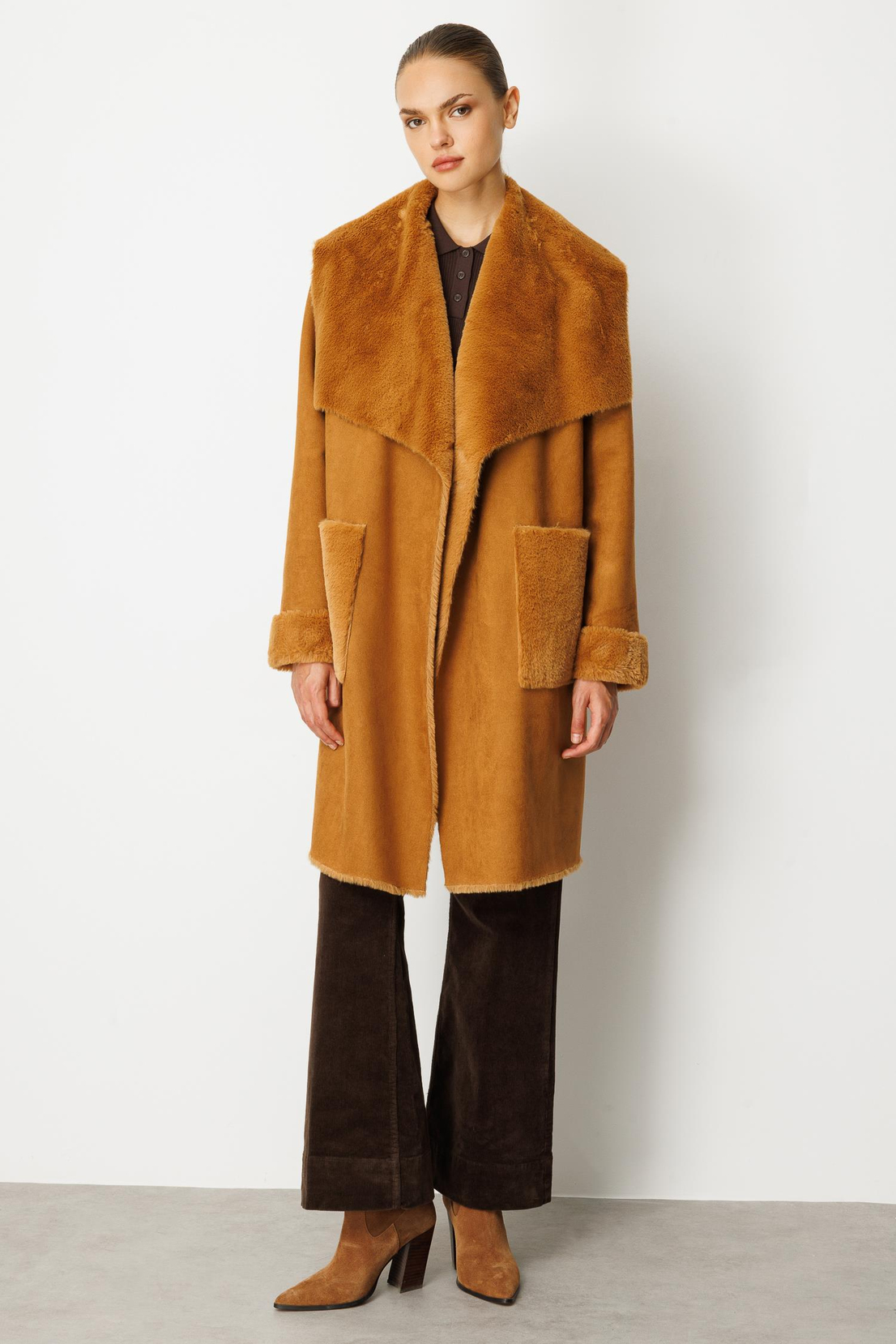 Yaka Detaylı Oversize Kaban CAMEL