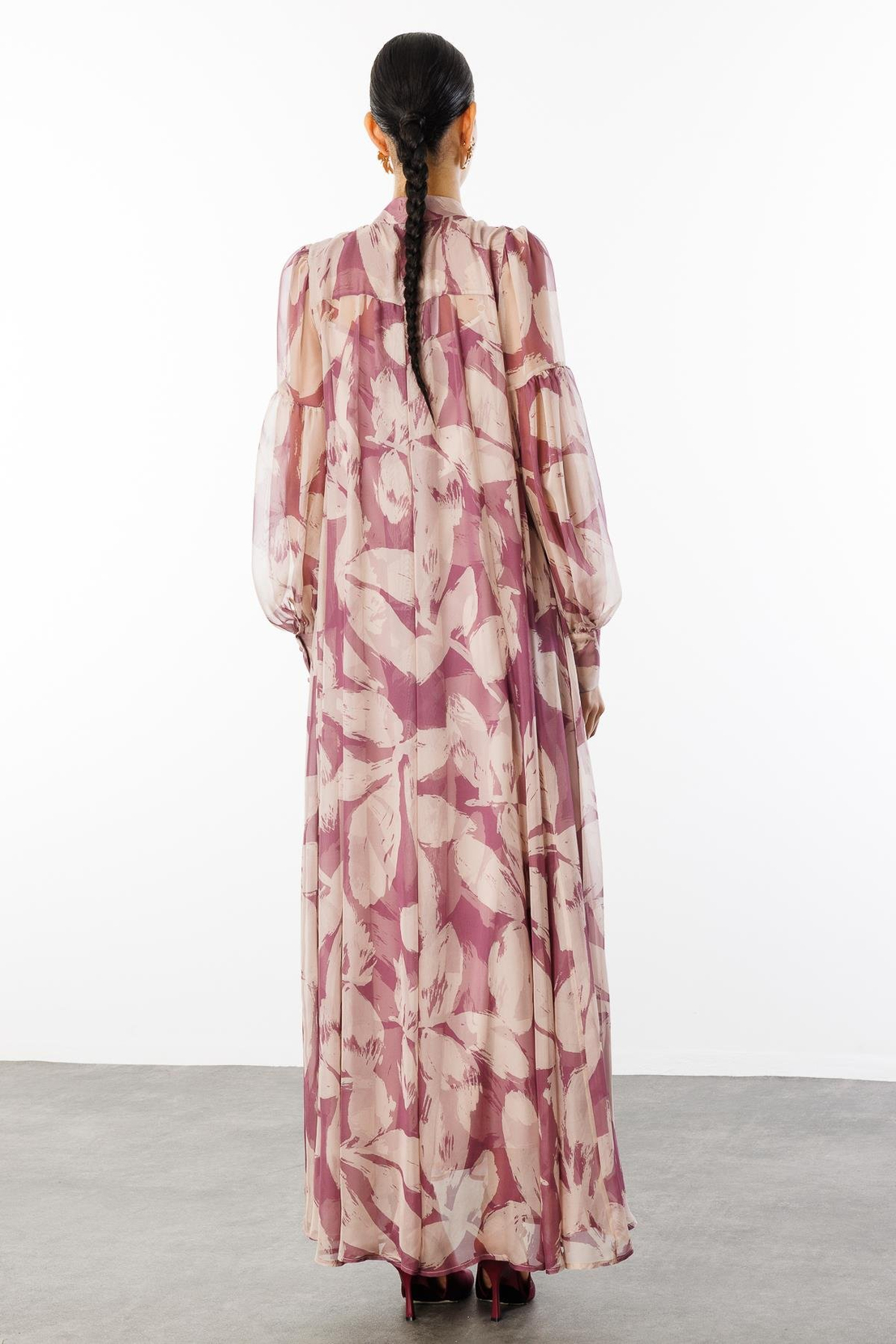 Yaka Taş İşlemeli Dijital Elbise PUDRA