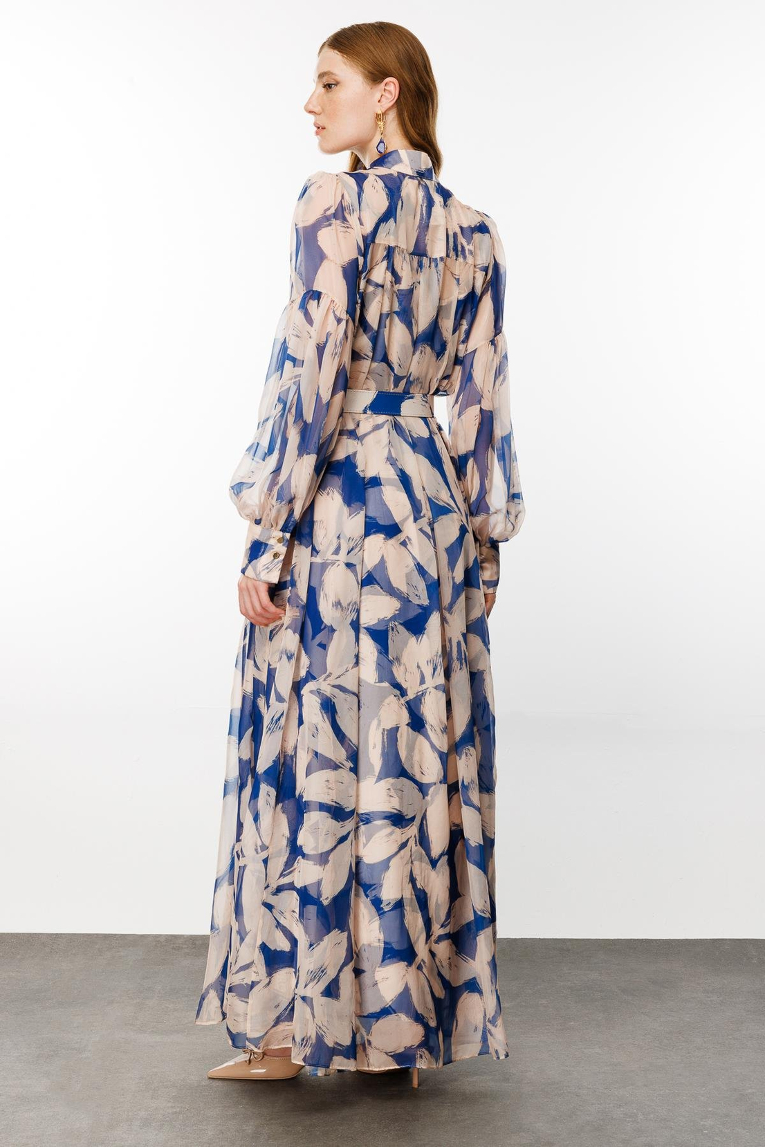 Yaka Taş İşlemeli Dijital Elbise SAKS