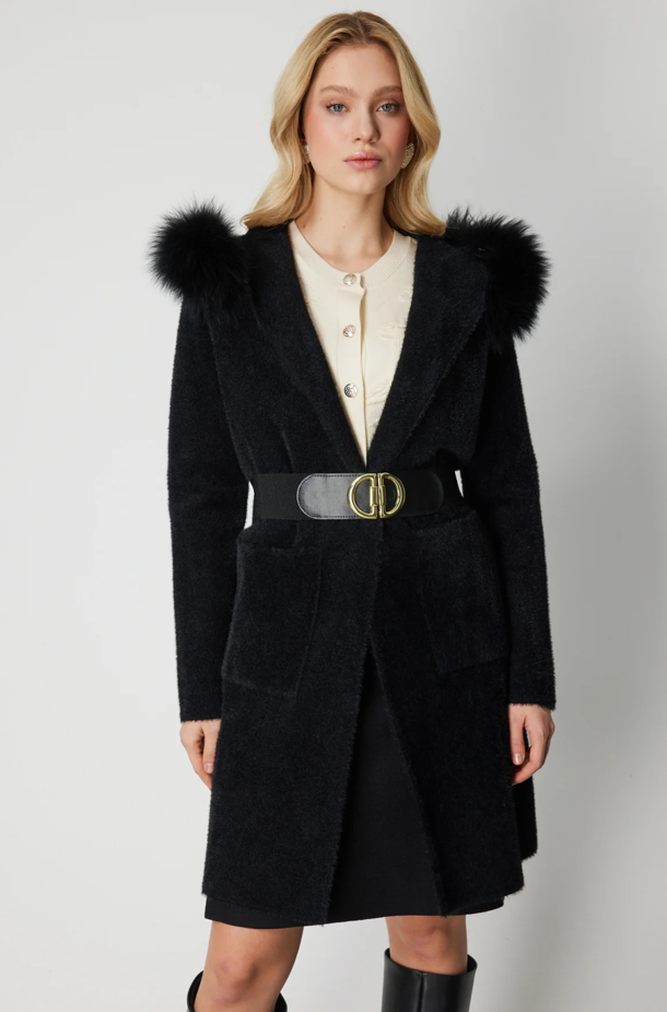 Yakası Kürklü Sakal Uzun Hırka SİYAH