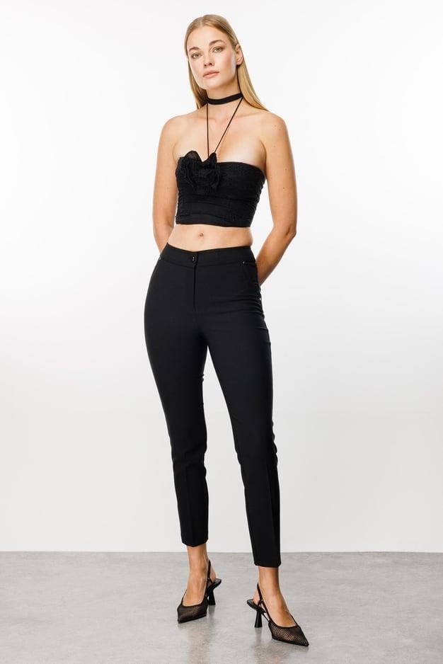 Yan Cep Dar Paça Pantolon SİYAH