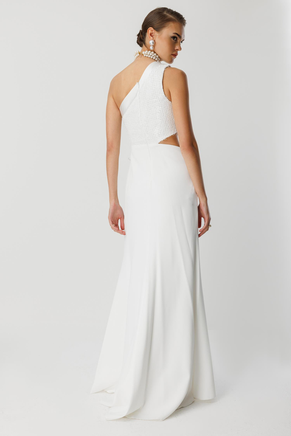 Yandan Fiyonk Uzun Elbise EKRU