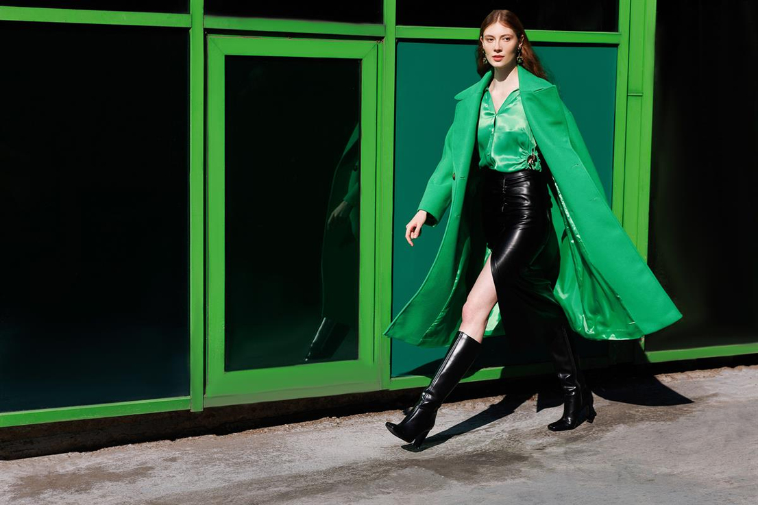 Yeşil Oversize Kruvaze Düğme Kaban