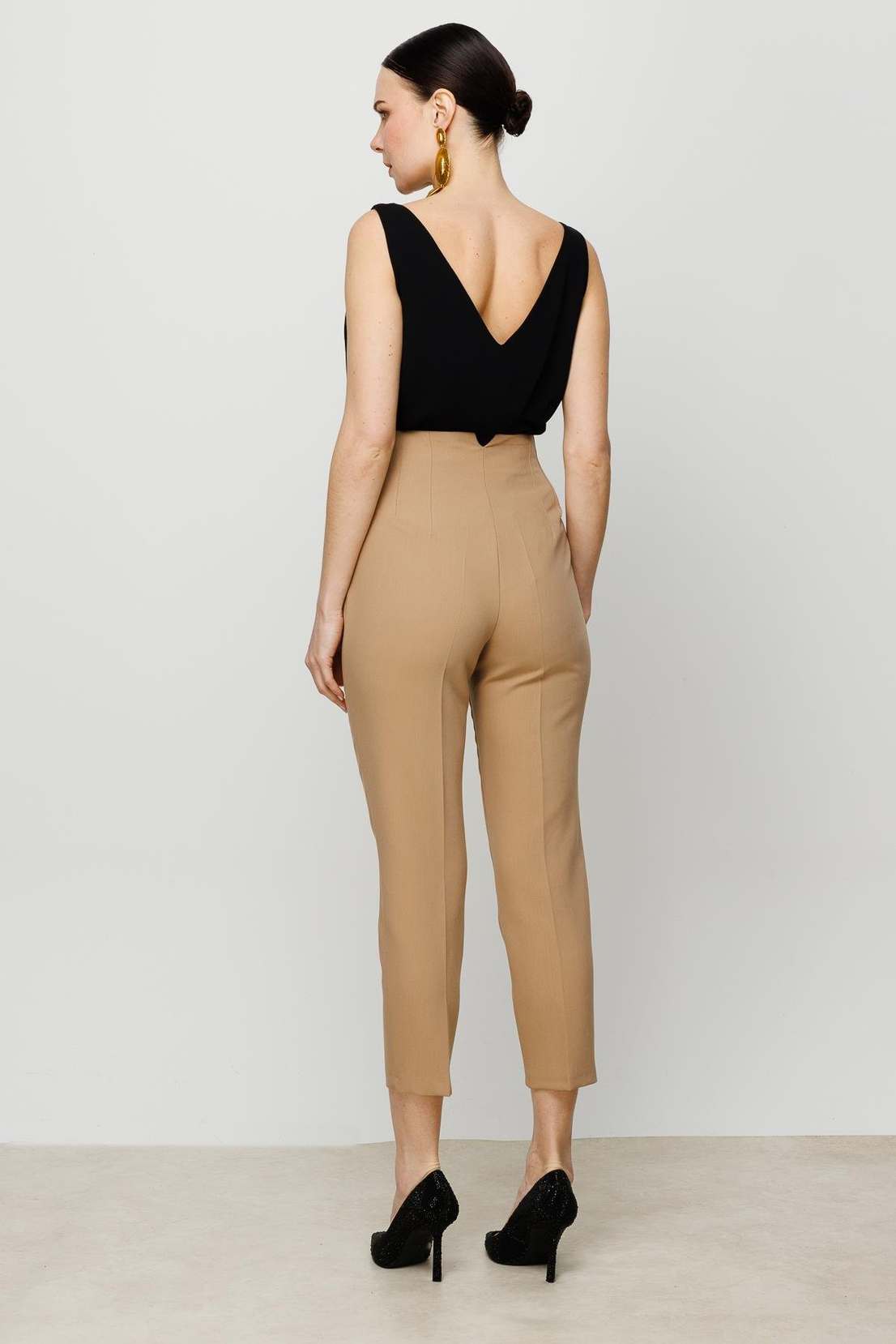 Yüksek Bel Taba Krep Pantolon