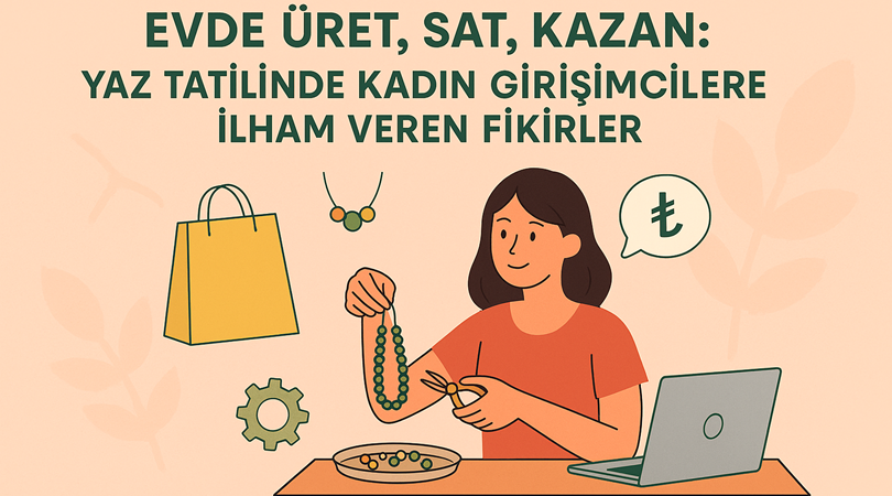 Evde üretim yapan kadın girişimci masa başında el işi ürünler hazırlıyor