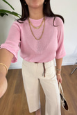 Adore Pembe Reglanlı İnce Triko
