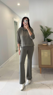 Alina Haki Çıtçıt Detaylı Kapüşonlu Sweat Pantolon Takım