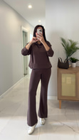 Alina Kahve Çıtçıt Detaylı Kapüşonlu Sweat Pantolon Takım