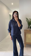 Alina Lacivert Çıtçıt Detaylı Kapüşonlu Sweat Pantolon Takım
