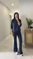 Alina Lacivert Çıtçıt Detaylı Kapüşonlu Sweat Pantolon Takım