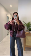 Asol Bordo Parlak Kapitone Ceket
