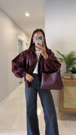 Asol Bordo Parlak Kapitone Ceket
