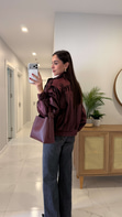 Asol Bordo Parlak Kapitone Ceket