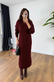 Baggy Bordo Yaka Detaylı Örmeli Triko Elbise