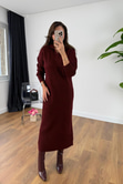 Baggy Bordo Yaka Detaylı Örmeli Triko Elbise