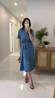 Belix Mavi Denim Tensel Kemerli Elbise