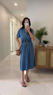 Belix Mavi Denim Tensel Kemerli Elbise