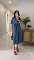 Belix Mavi Denim Tensel Kemerli Elbise