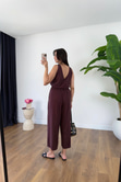 Bello Bordo Sırtı Çapraz Detaylı Askılı Tulum