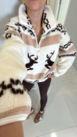Beyun Ekru Acı Kahve Geyikli Peluş Fermuarlı Sweat