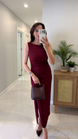 Bista Bordo Drape Detaylı Yırtmaçlı Elbise