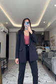Siyah Tek Düğmeli Blazer