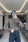 Leopar Desenli Dik Yaka Bluz