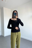 Nakd Siyah Kayık Yaka Bluz