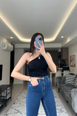 Nakd Siyah Tek Omuz Bluz