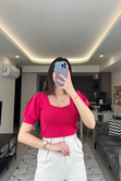 Pembe Kare Yaka Bluz