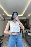 Rixo Dantel Detaylı Beyaz Bluz