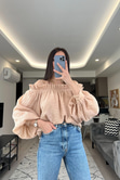 Sütlü Kahve Omzu Açık Bluz
