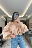 Sütlü Kahve Omzu Açık Bluz