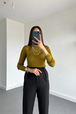 Yağ Yeşili Dik Yaka Bluz