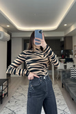Zebra Desenli Siyah Kahve Bluz
