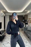 ZR Pliseli Siyah Bodysuit