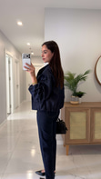 Bode Lacivert Taşlı Denim Bomber Ceket