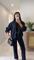 Bode Lacivert Taşlı Denim Bomber Ceket