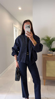 Bode Lacivert Taşlı Denim Bomber Ceket