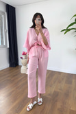Buny Pembe Bağlama Detaylı Müslin Pantolon Takım
