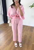 Buny Pembe Bağlama Detaylı Müslin Pantolon Takım